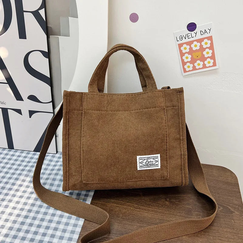 Women’s Corduroy Square Crossbody Tote – Casual Shoulder & Travel Organizer Bag