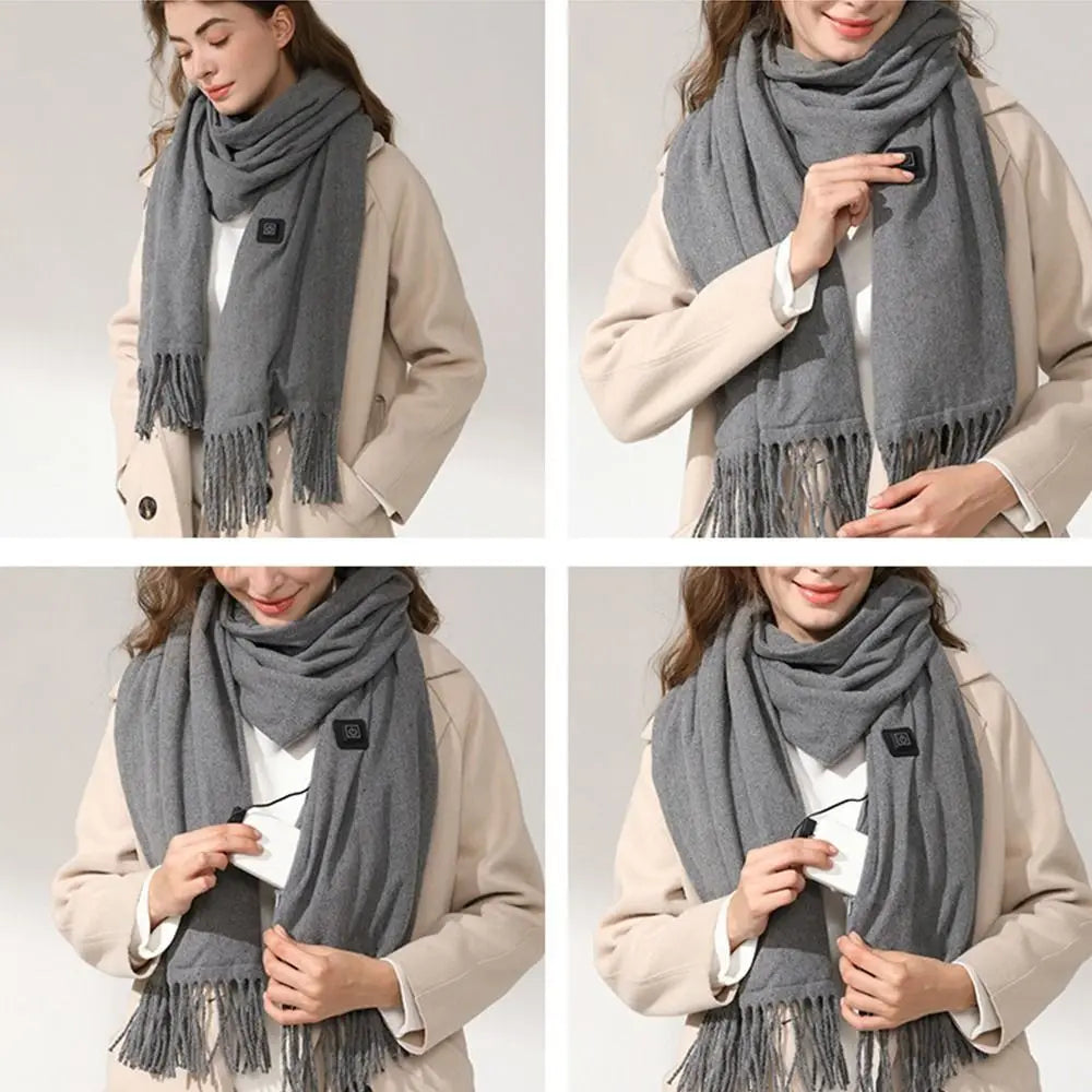2025 USB Charging Electric Heated Scarf Rechargeable Adjustable Temperature Electric Winter Warmer Creative Unisex Warm Shawl