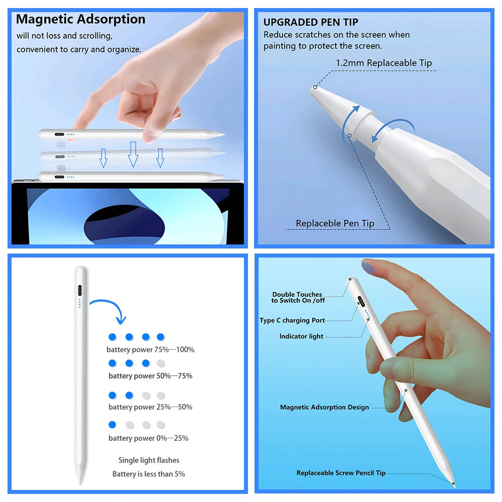 iPad Pencil Stylus – Palm Rejection & Power Indicator
