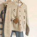 Korean Style Embroidered Knitwear Long Sleeve round Neck Women's Outerwear Spring Autumn New Style Thickened Cardigan Top