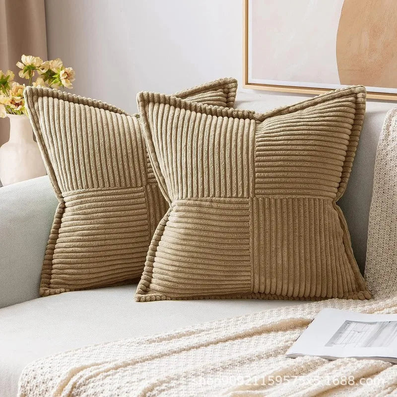 Solid Color Striped Corduroy Pillow Cushion Cover - Minimalist Sofa Backrest Cushion Office Lumbar Support Pillow Case for Nap