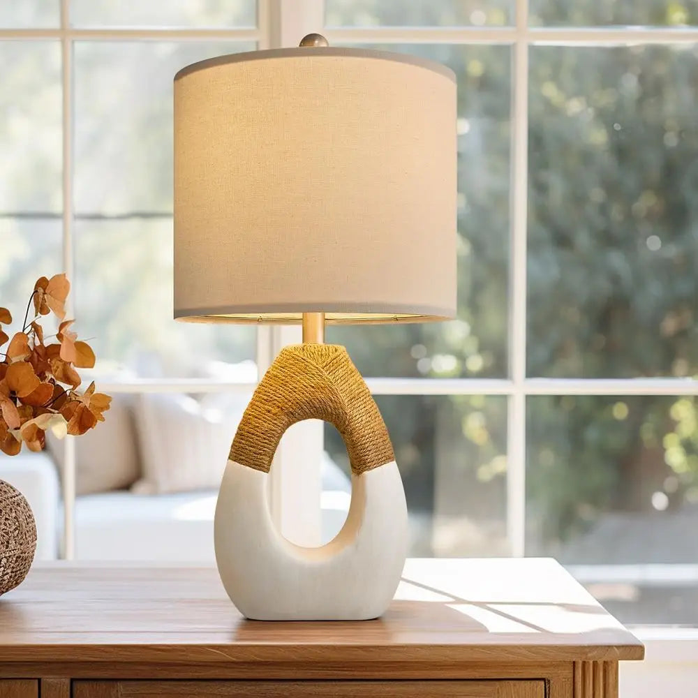 Small Boho Table Lamps for Bedroom Set of 2, Arm House Rattan Bedroom Lamps for Living Room Rustic Home Decor, Nightstand Bedsid