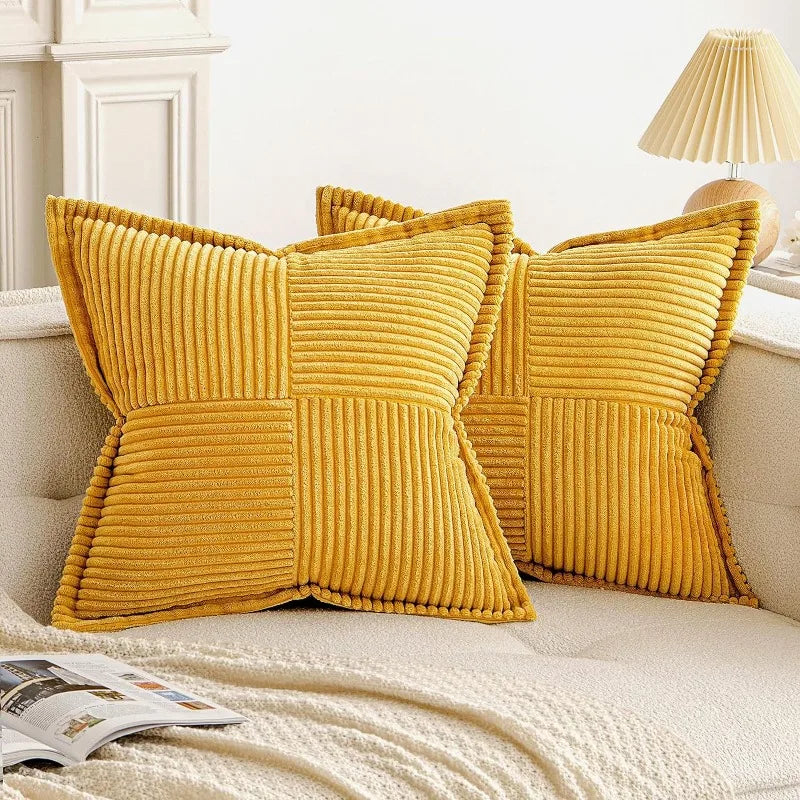 Solid Color Striped Corduroy Pillow Cushion Cover - Minimalist Sofa Backrest Cushion Office Lumbar Support Pillow Case for Nap