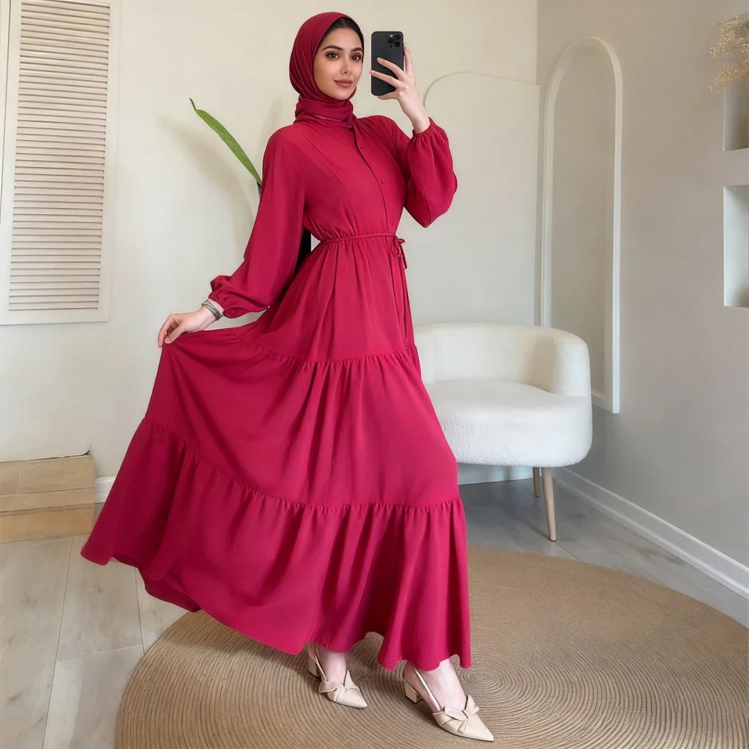 Eid Muslim Women Dress Abaya Solid Single Breasted Party Jalabiya Ramadan Long Dresses Vestidos Largos Kaftan Arab Long Robe