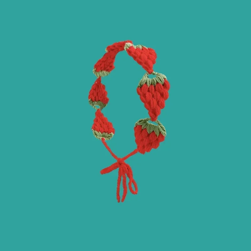 Small Strawberry Headband Crochet Sweet Cute Hair Band Women Scarf Headbands Bandanas Wide Elastic Hairbands Fashion Accessories
