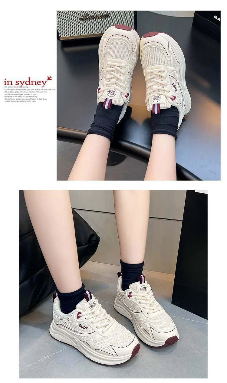 Height Increase Women Vulcanized Shoes Autumn New Lightweight Lace Up Platform Sneakers Comfort Breathable Non Slip Casual Shoes