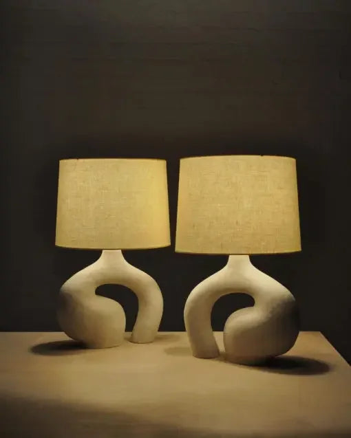 Modern Simple White Resin Art Table Lamp Living Room Bedroom LED Lighting Cloth Cover Creative E27 Indoor Decor Desk Lamp