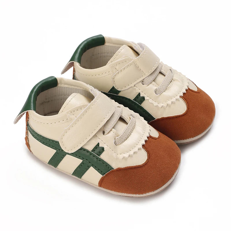Baby Boys First Walkers – Soft Sole Striped Sneakers (0-12M)