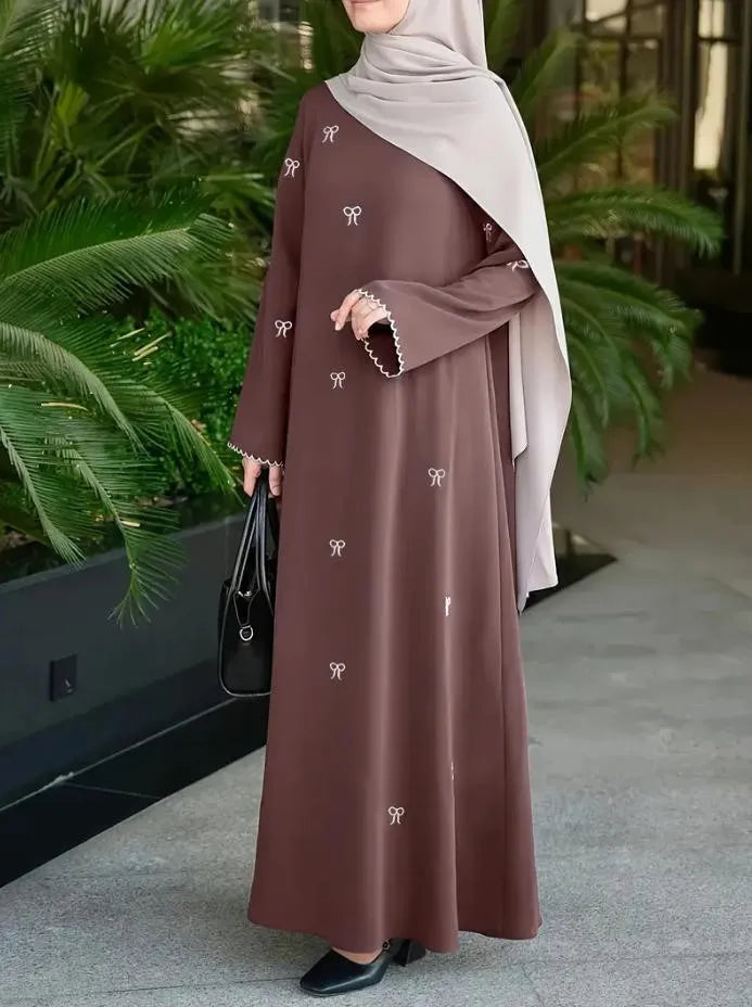 Summer Women's Clothing Abaya Woman Dubai Long Sleeve Batwing Round Neck Maxi Dress Polyester Rhinestone Classical Tribal Abaya