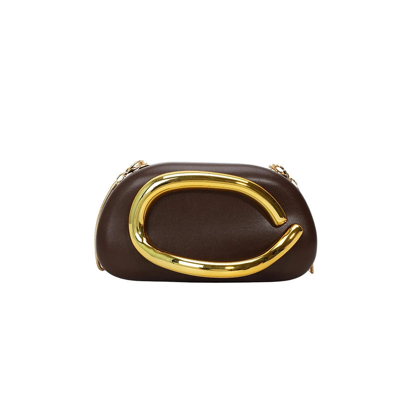Women PU Leather Metal Handle Handbag & Removable Strap Crossbody Shoulder Bag Hand-held Shoulder Clutch Bag for Wedding Party