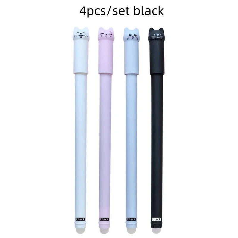 Cat Erasable Gel Pen Set – 0.5mm, 4/8/12pcs