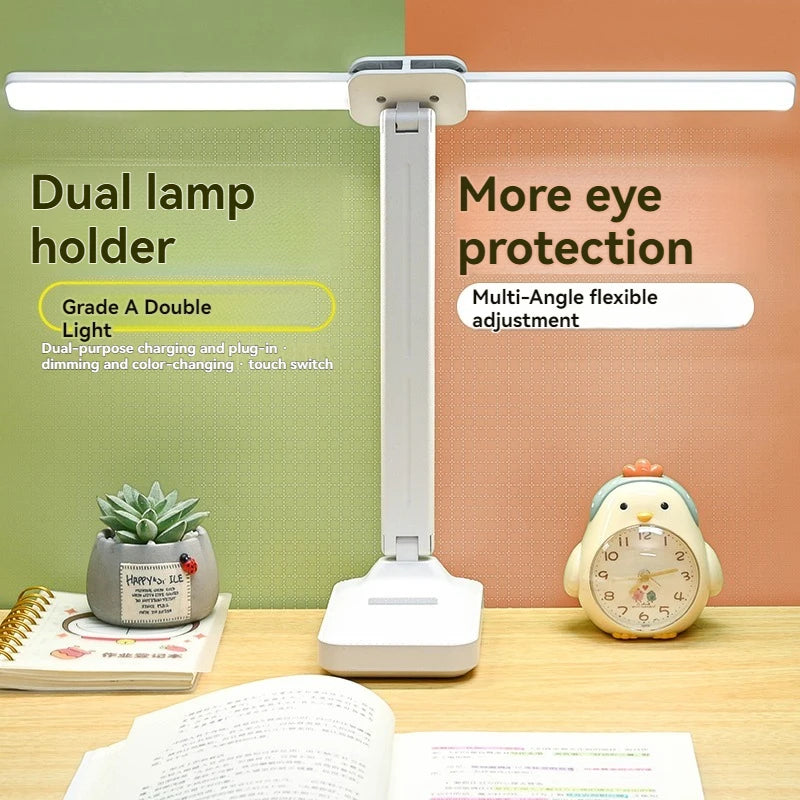 Dual-Head LED Desk Lamp – Foldable & Dimmable