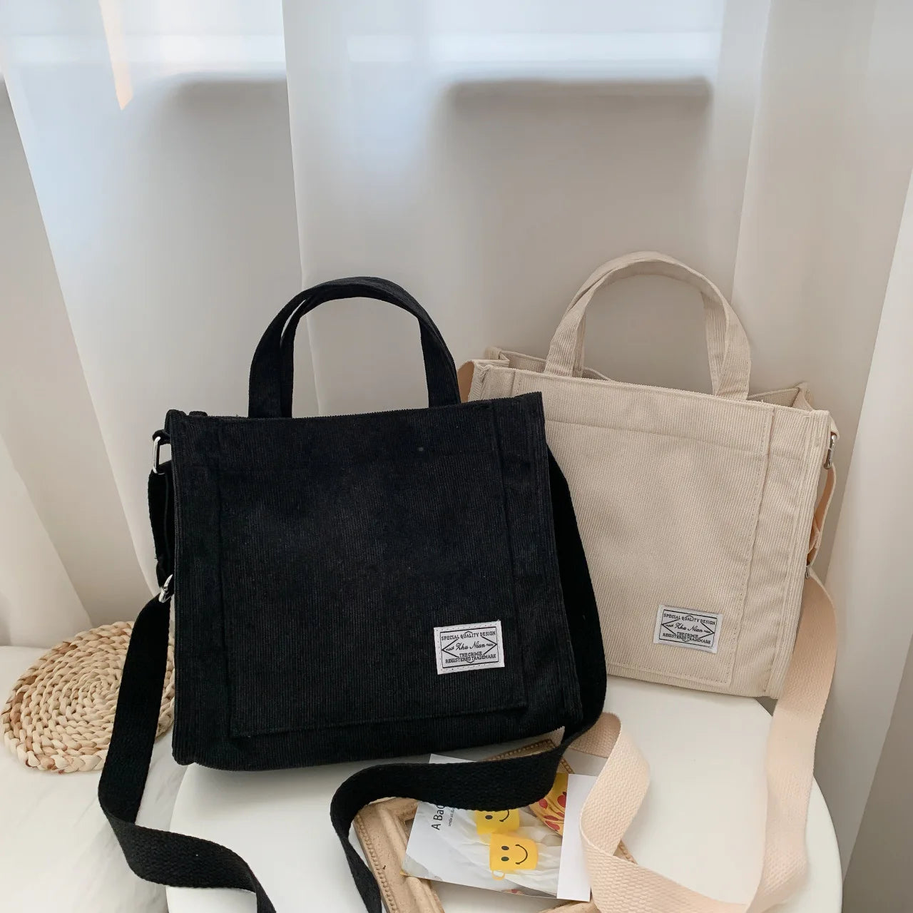 Women’s Corduroy Square Crossbody Tote – Casual Shoulder & Travel Organizer Bag