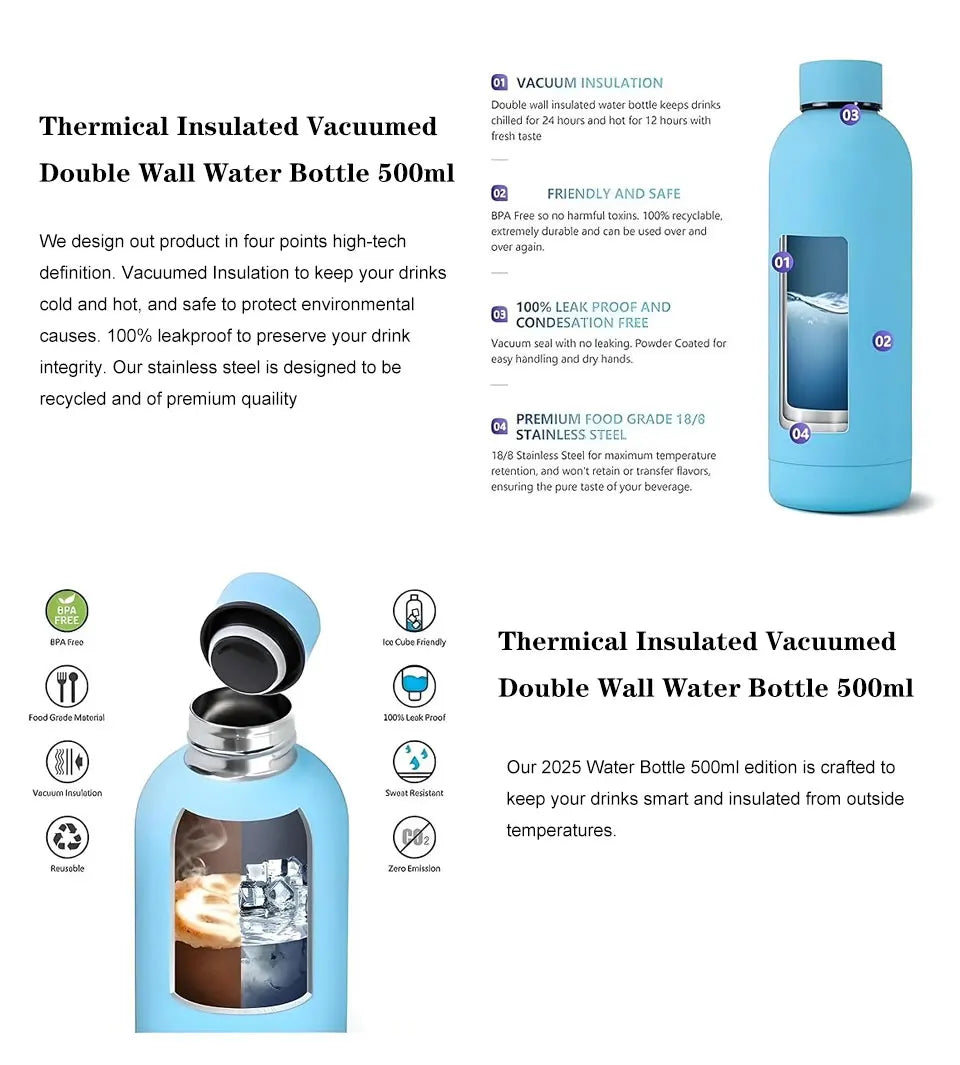 Stainless Steel Thermal Water Bottle – Insulated Vacuum Tumbler