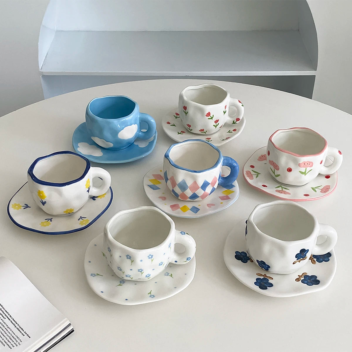 Nordic Hand-Painted Ceramic Coffee Mug & Saucer