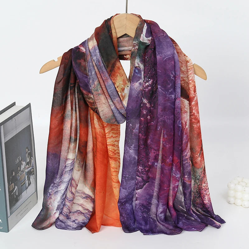 1Pcs Ramadan Hijab Leopard Print Women Bohemian Watercolor Soft Muslim Hijabs Floral Breathable Shawl Wrap Scarf Headscarf Warm