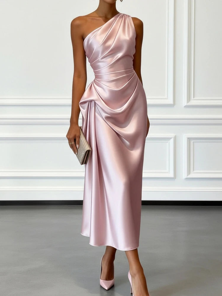 Women Skew Collar Patchwork Maxi Dress Sleeveless Chic Holiday Party Casual Fashion Ladies Summer Solid Dress Streewtear Vestido