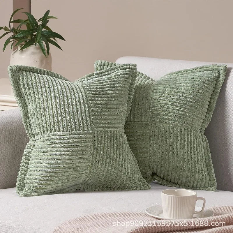 Solid Color Striped Corduroy Pillow Cushion Cover - Minimalist Sofa Backrest Cushion Office Lumbar Support Pillow Case for Nap