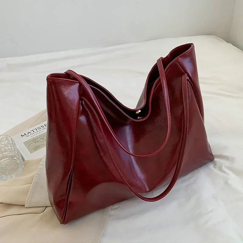 Women’s Fashion Tote Bag – Large Capacity Soft PU Leather Retro Shoulder & Crossbody Bucket Bag
