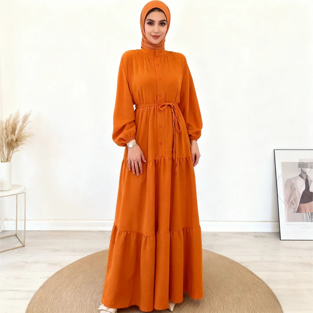 Eid Muslim Women Dress Abaya Solid Single Breasted Party Jalabiya Ramadan Long Dresses Vestidos Largos Kaftan Arab Long Robe