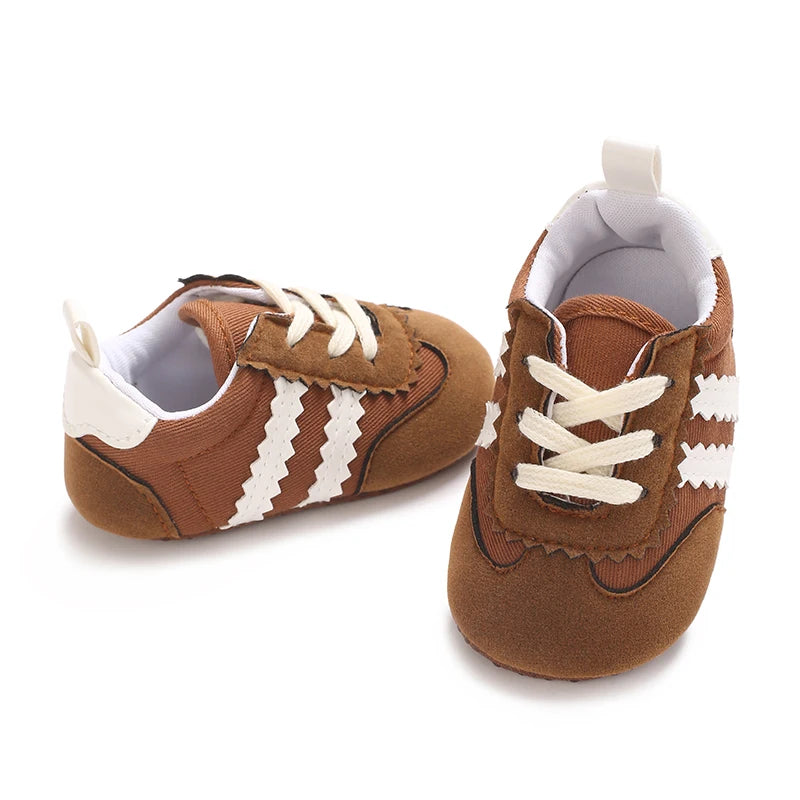Baby Boys First Walkers – Soft Sole Striped Sneakers (0-12M)