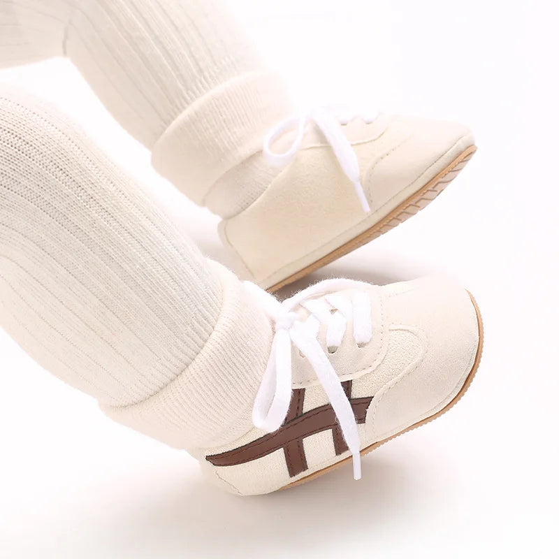 Baby Boys First Walkers – Soft Sole Striped Sneakers (0-12M)