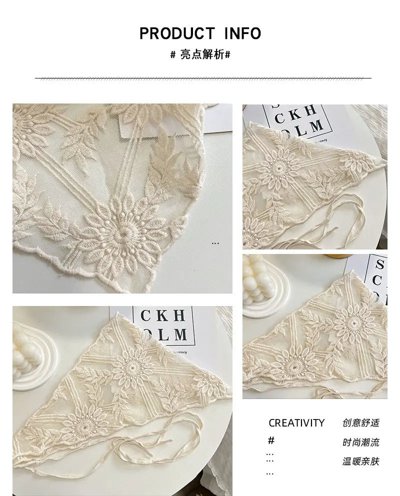 2025 New Style Lace Triangular Binder Headscarf Beige French Farm Style Girl Korean Style Ins Style Lace-up Hair Band Toe Cap