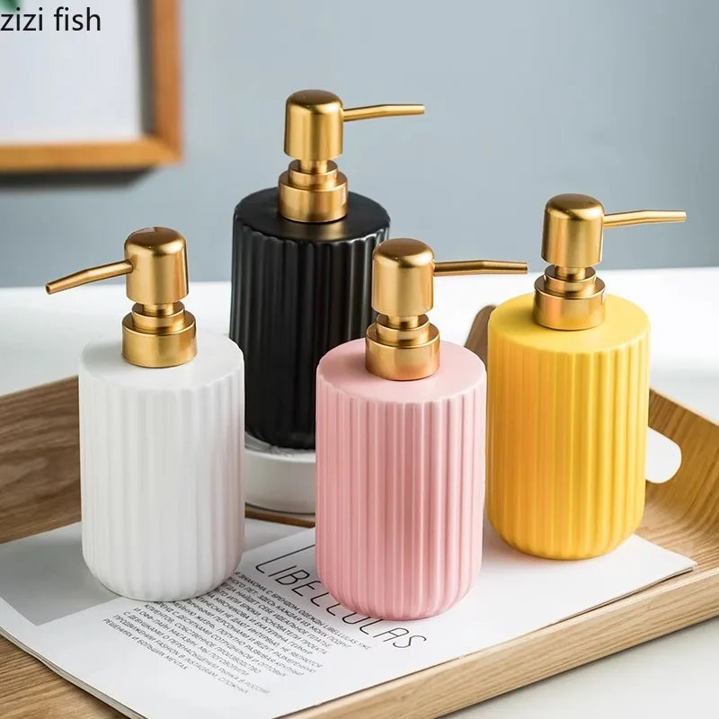 Matte Striped Ceramic Soap & Lotion Dispenser