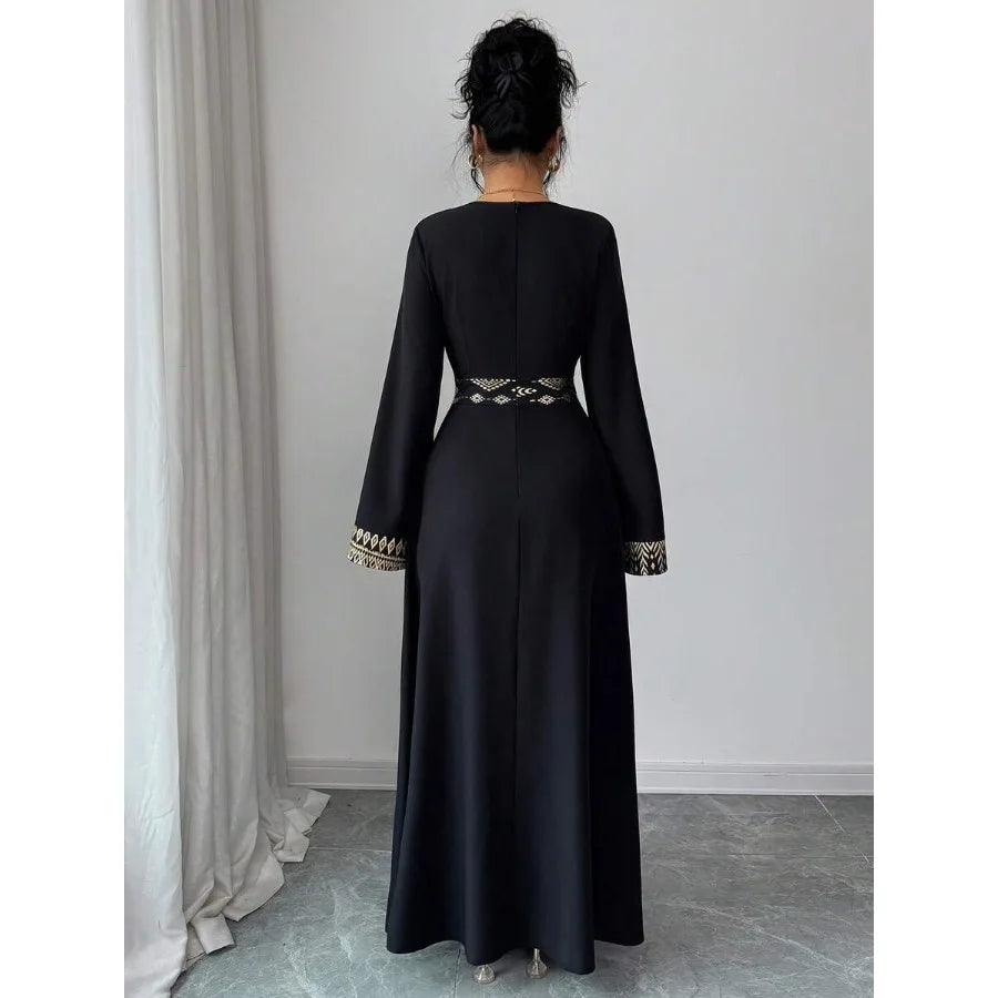 【Spot goods】Rafferiza V-Neck Pleated Fashionable And Simple Elegant And Sophisticated Fairy-Like Long-Sleeved Black And Gold Ho