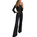 Spring Summer  Jumpsuit Women Mid Waist Elegant Commuting Long Sleeve Suit Overalls Wide Leg Pant Casual Solid Waist Jumpsuit