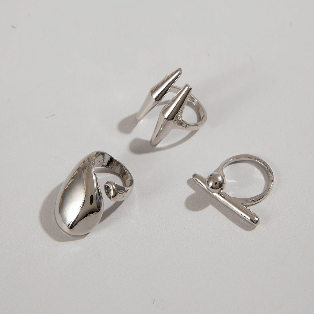 Tocona 2024 New Trendy Geometric Gold Silver Colour Set Rings for Women Adjustable Finger Ring Party Wedding Jewelry Accessories