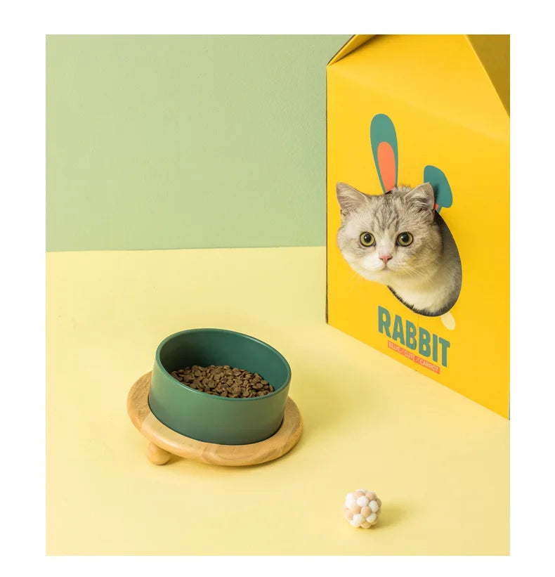 Elevated Pet Bowl with Wood Stand (400/850ml)