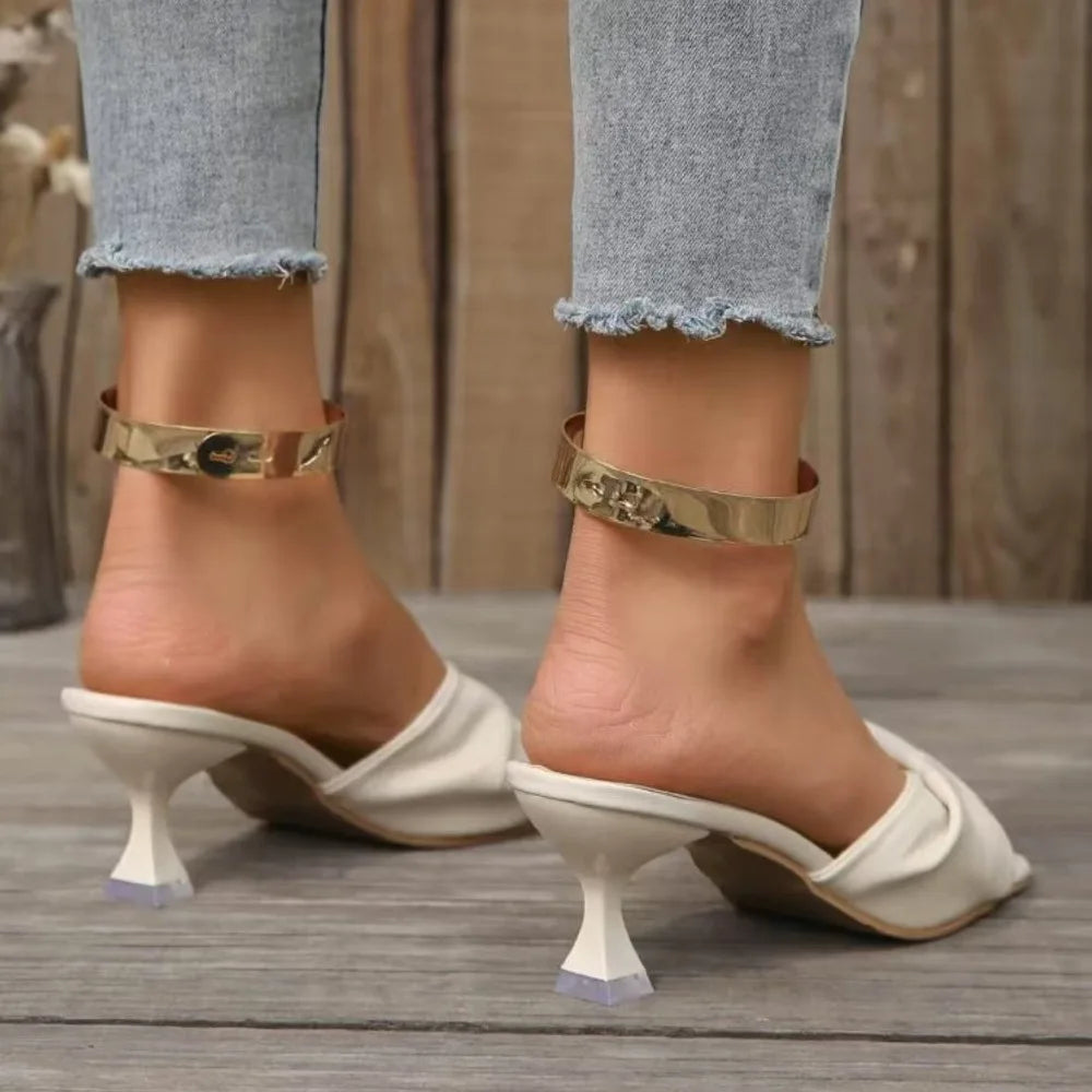 Fashion Summer Women Shoes New Handmade Square Open Toe High Heels Outdoor Fashion Slippers Wedding Party Fashion Party shoes
