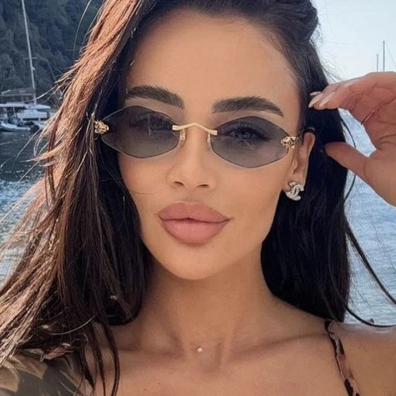 Fashion Rimless Polygonal Sunglasses women Trendy Gradient Lens Metal Shades Luxury Brand Small Rhombus Vintage Sun Glasses