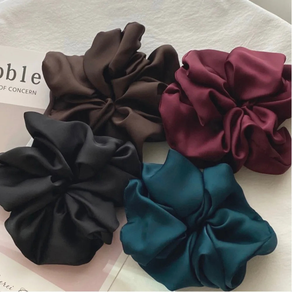 Women Soild Color Oversized Satin Scrunchies Fashion Elastic Hair Ties Ponytail Holder Satin Scrunchie Hair Accessories
