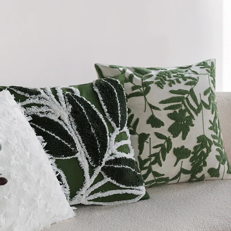 Green Floral Tufted Pillowcase 50x30 Exquisite Embroidered Decorative Sofa Cushion Covers Spring Pillow Covers for Living Room