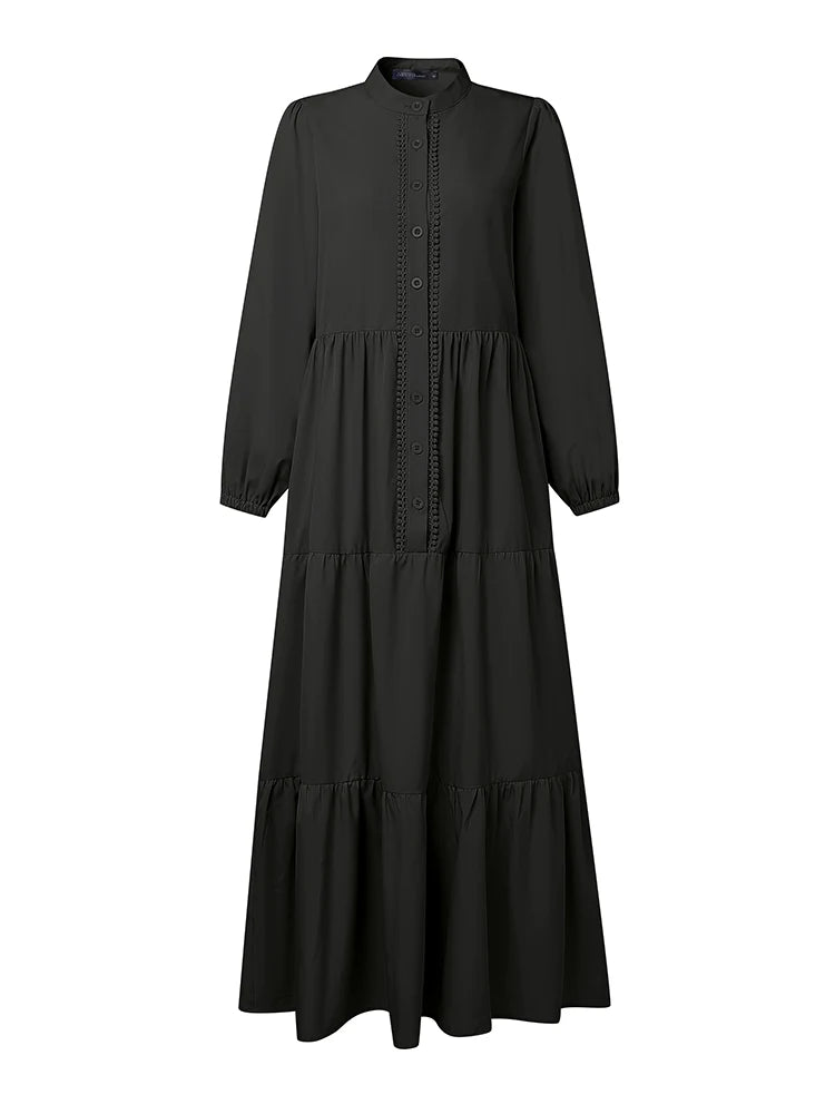 ZANZEA 2026 Spring Loose Dresses Fashion Muslim Abaya Robe Femme Elegant Long Sleeve Work Sundress Women Maxi Long Dress Kaftan