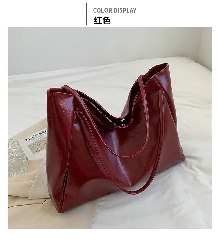 Women’s Fashion Tote Bag – Large Capacity Soft PU Leather Retro Shoulder & Crossbody Bucket Bag