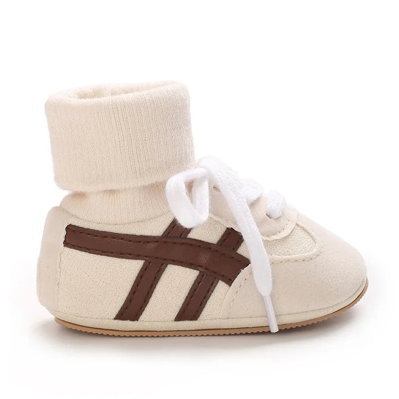 Baby Boys First Walkers – Soft Sole Striped Sneakers (0-12M)