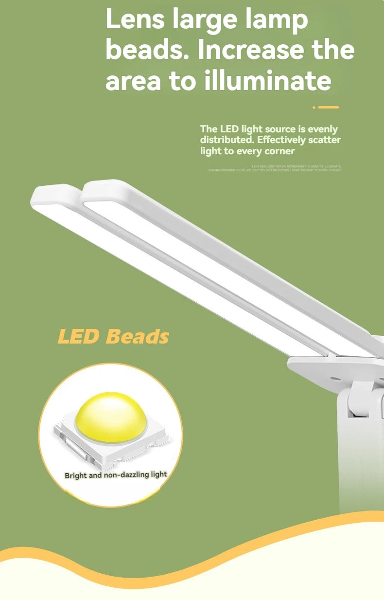 Dual-Head LED Desk Lamp – Foldable & Dimmable