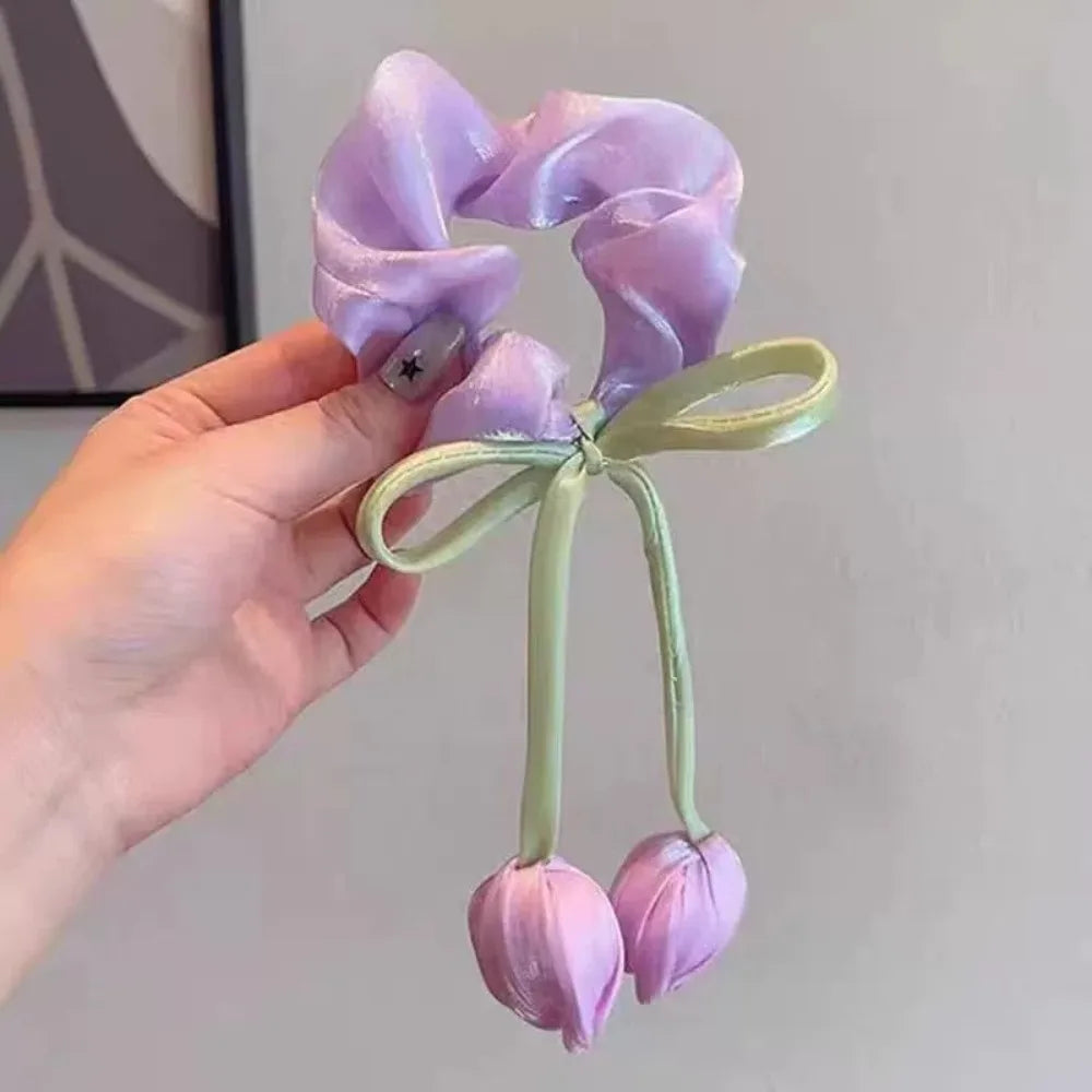 3Pcs Cute Tulip Flower Large Intestine Scrunchie for Women Sweet Headband Hair Band Hair Tie Fashion Girl Hair Accessories