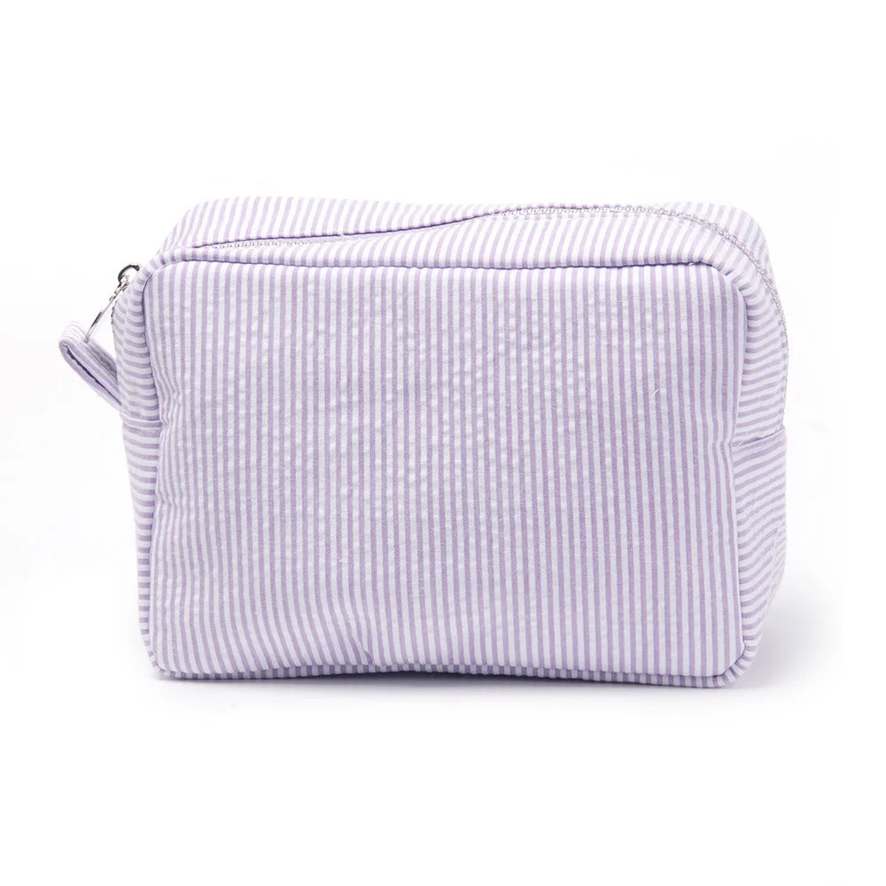 Seersucker Ruffle Cosmetic Bag – Pink/Purple Stripes