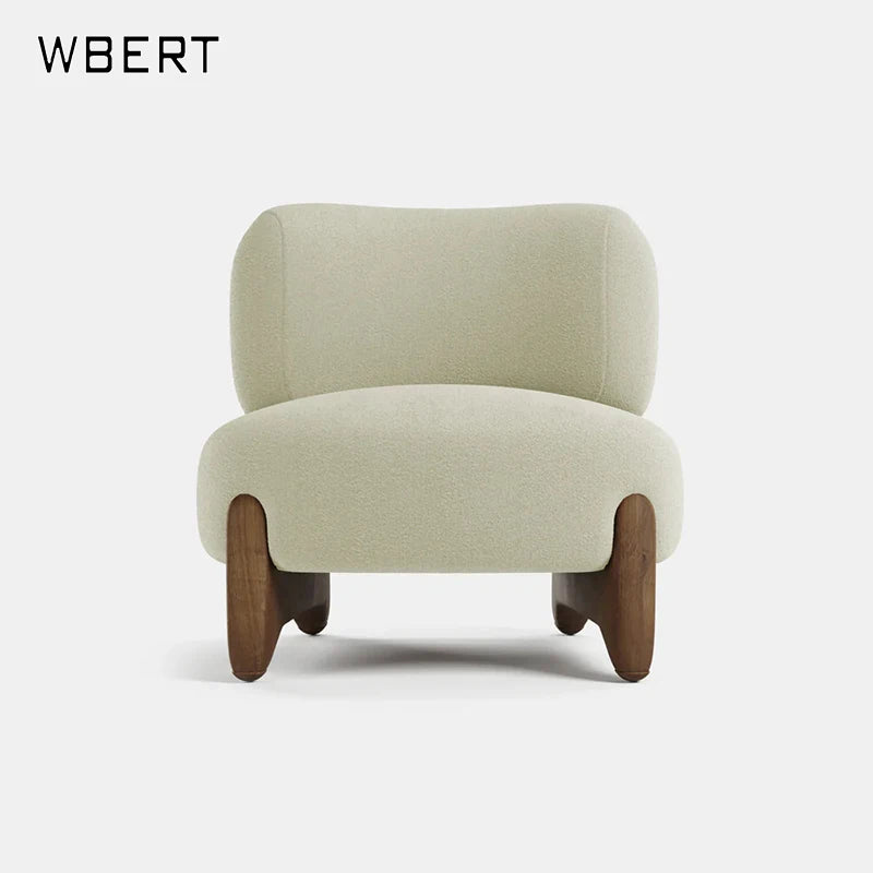 WBERT Nordic Light Luxury Fabric Solid Wood Arc Sofa Designer Simple Small Family Residential Single Leisure Sofa