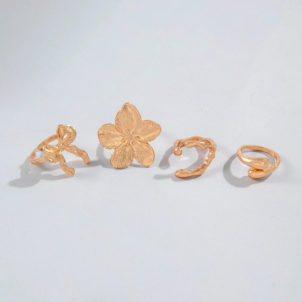 Tocona 2024 New Trendy Geometric Gold Silver Colour Set Rings for Women Adjustable Finger Ring Party Wedding Jewelry Accessories