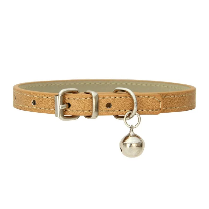 PU Leather Pet Collar with Bell & Leash for Dogs & Cats