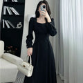 Ele High Waist A-Line Dr Women's Long Sve Square Collar Slimming Formal Ocn Dr Spring Collection