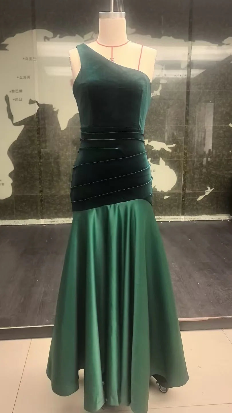 Elegant Party Dresses Women Fashion Waist Slim A-line Spliced Long Dress Female Off-shoulder Velvet Patchwork Evening Gown