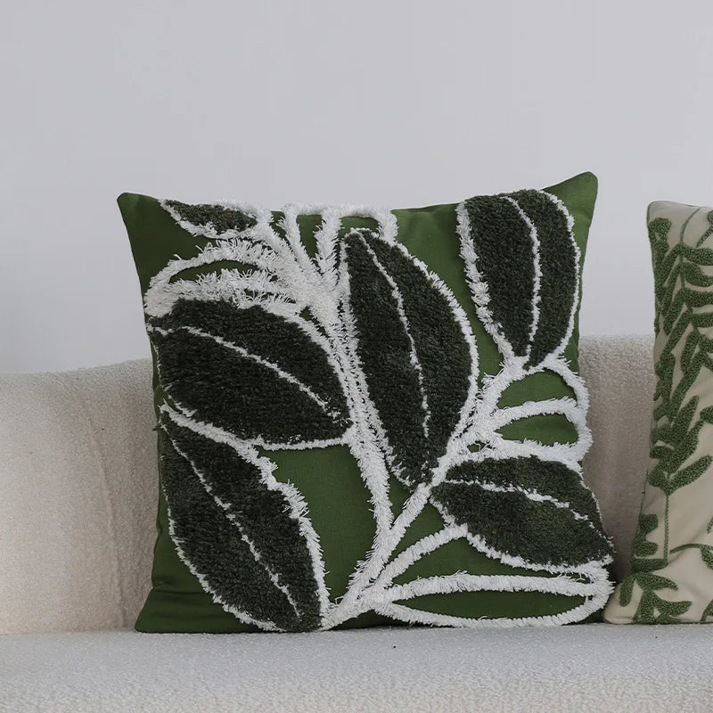 Green Floral Tufted Pillowcase 50x30 Exquisite Embroidered Decorative Sofa Cushion Covers Spring Pillow Covers for Living Room