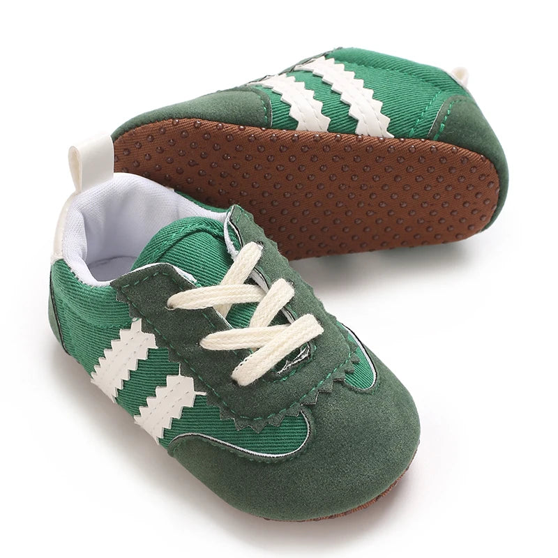 Baby Boys First Walkers – Soft Sole Striped Sneakers (0-12M)