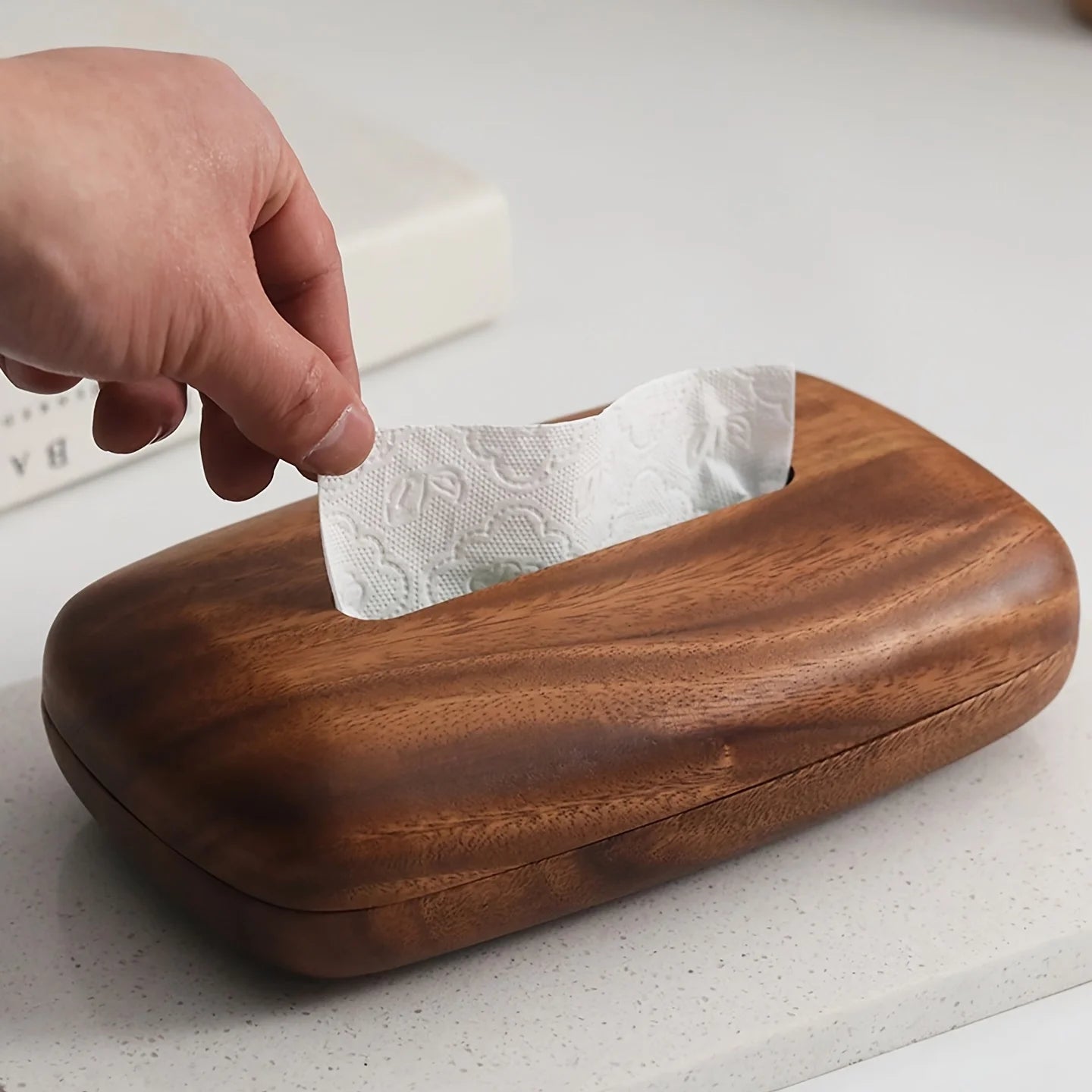 Walnut Wood Tissue Box Holder – Modern Rectangular